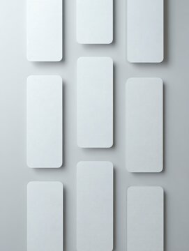  Mockup of a clean white wall with 12 separate slender bookmarks with slightly rounded corners on it 