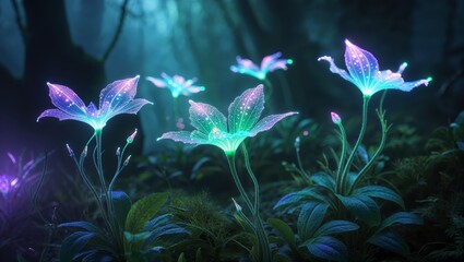 Dreamlike Glowing Flower in Mystical Forest Setting with Ambient Light