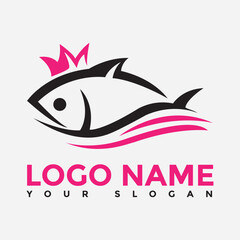 Fresh fish with wave water logo,