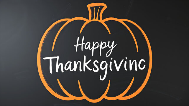 Pumpkin-shaped chalkboard with “Happy Thanksgiving” written in white