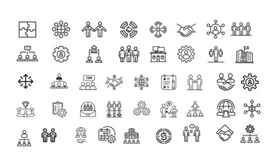 Teamwork & Collaboration Line Icons Set vector
