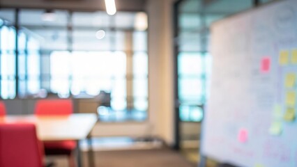 Soft Focus Modern Office with Whiteboard and Sketch Ideas Background
