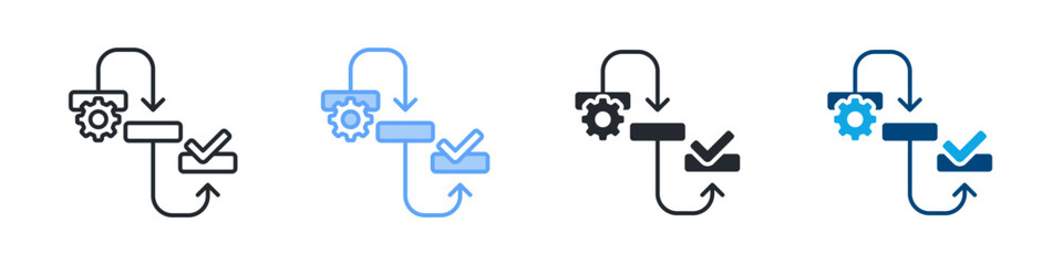 Workflow Icon Set Multiple Style. Designed In Outline, Blue, Glyph, Dual Tone