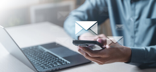 Email marketing concept. Mail newsletter send. Receive envelope email. Message contact reminder....