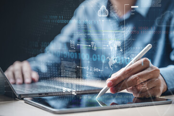 Cloud computing technology. Cloud database connect. Data server storage management. Data cloud...
