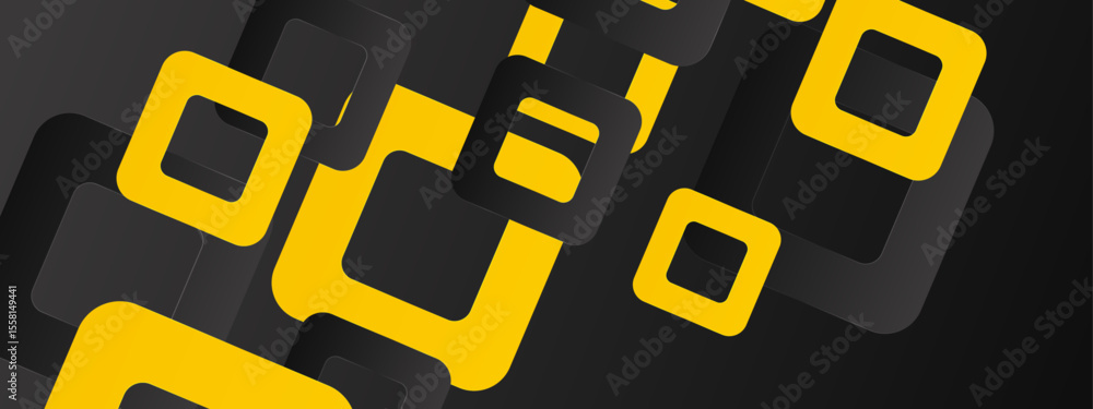 Poster overlapping yellow and black squares creating a modern abstract pattern, suitable for background des