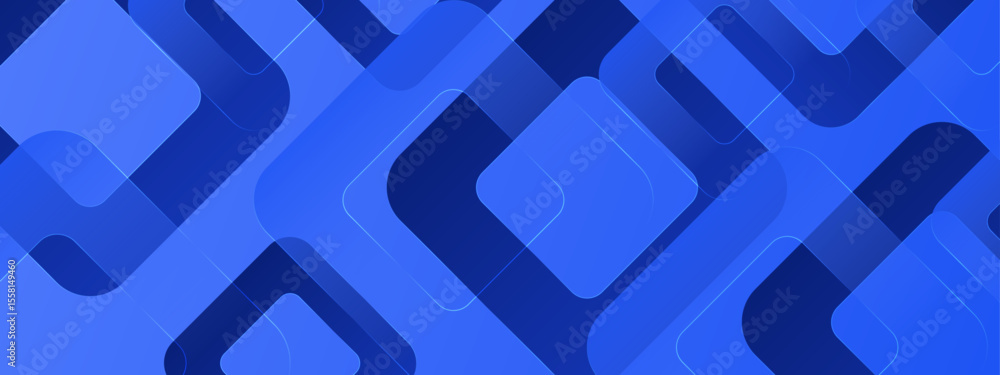 Poster overlapping blue rounded squares create modern abstract design. ideal for backgrounds, digital art p