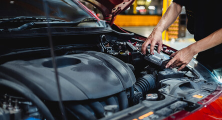 Fototapeta premium Mechanic car repair. Auto maintenance service. Automotive repair. Automobile repair maintenance service.