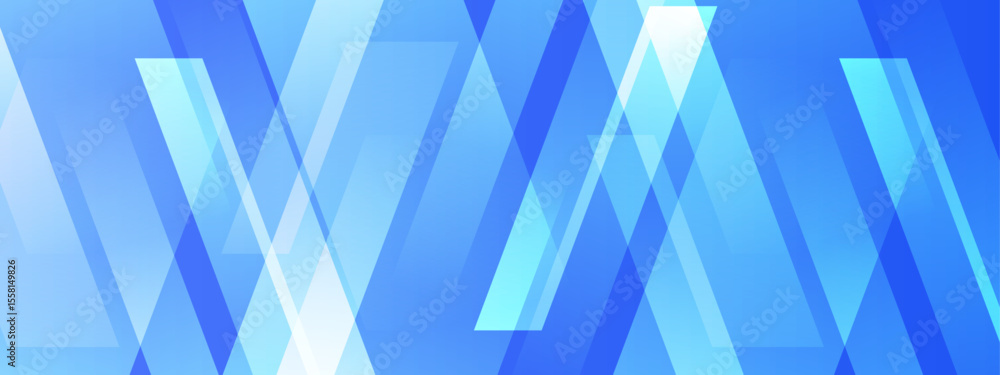Poster overlapping blue and white triangles form an abstract design, suitable for backgrounds, patterns, an