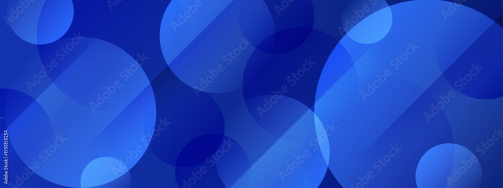 Poster overlapping translucent blue circles create abstract design suitable for backgrounds, web graphics, 
