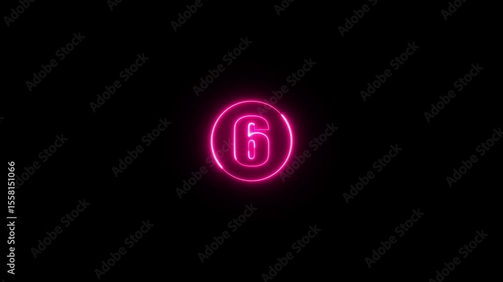 Poster glowing neon circle and number 7 animation on a black background. abstract glowing neon number 