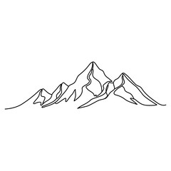 One continuous line drawing of mountain range landscape. Web banner with mounts in simple linear style. Editable stroke