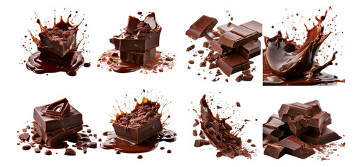 Fototapeta premium Rich and Creamy Dark Chocolate with Splash and Melt Effects, Isolated on Transparent, white background
