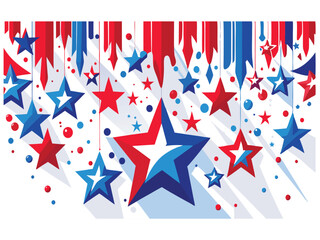Festive patriotic stars and ribbons in red white and blue colors isolated on white background
