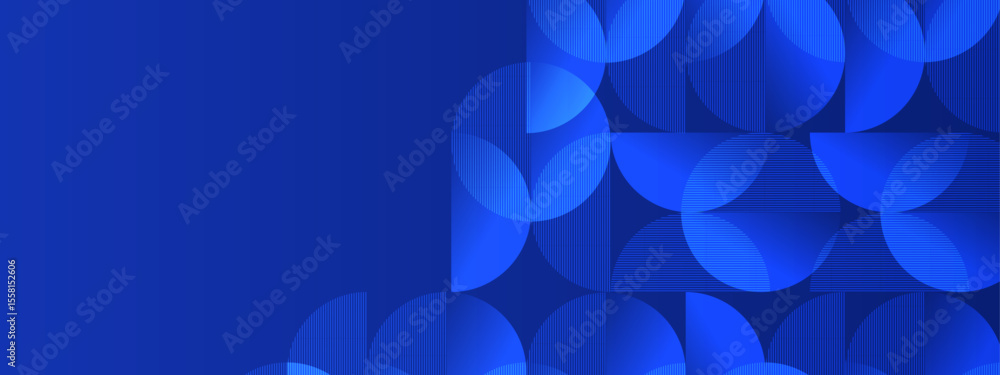 Poster abstract blue circles and lines form a modern pattern suitable for backgrounds, web design, textiles