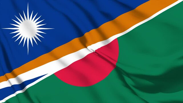 waving merged flags animation of bangladesh and marshall island