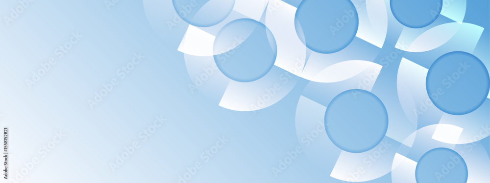 Poster overlapping blue and white circles form an abstract design suitable for backgrounds, branding, and m