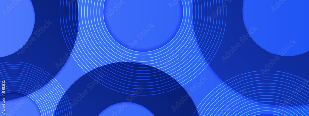Poster abstract geometric design of overlapping blue circles with concentric lines, perfect for backgrounds