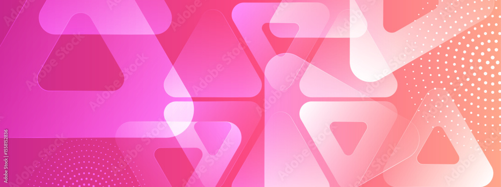 Poster overlapping pink triangles and dots with abstract design suitable for backgrounds, pattern designs, 
