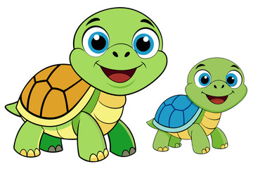 Obraz premium Cartoon set of cute turtle. Turtle happy animal, tortoise cute and cheerful. Vector illustration isolated on white background