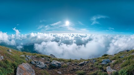 Fototapeta premium Panorama top of clouds with blue sky background