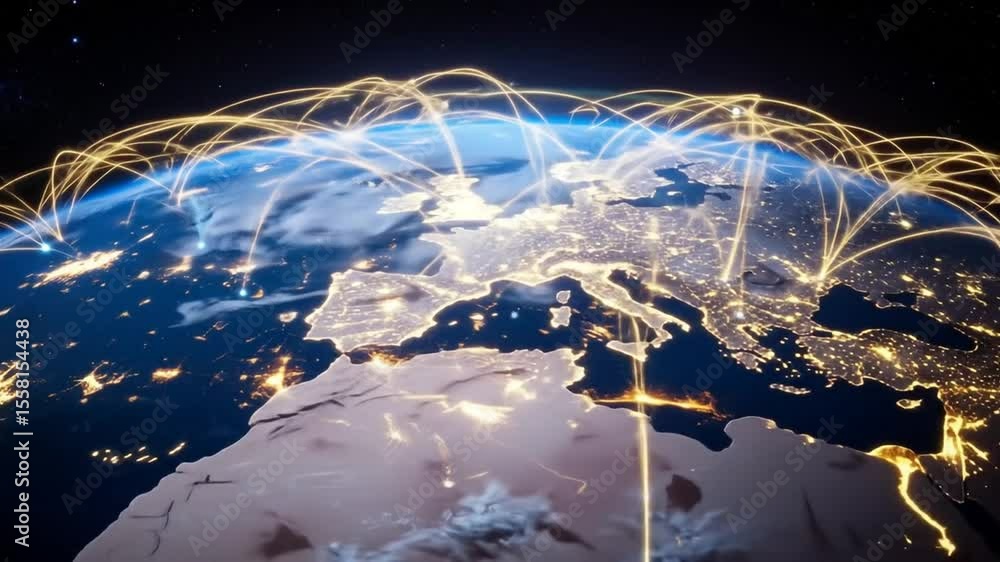Poster global network connections: earth's interconnected network of data transmission and global communica