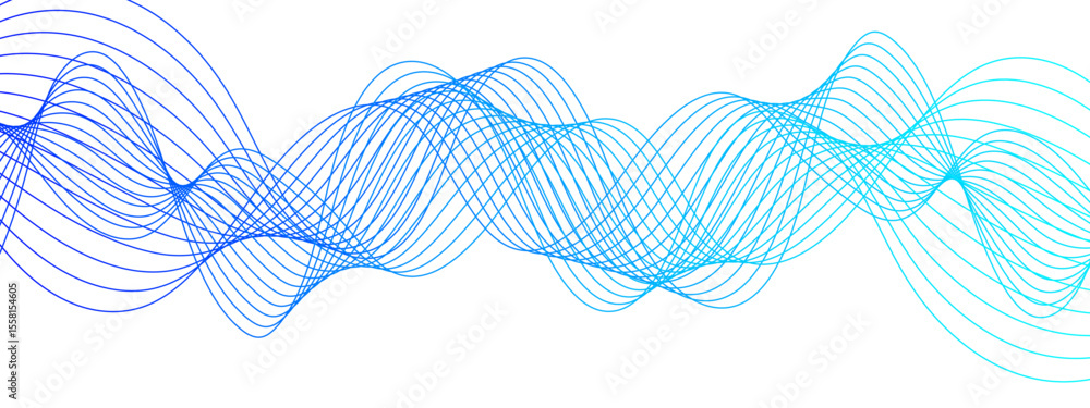Poster Abstract wave design with a series of flowing, overlapping sinusoidal curves in a gradient. Clean white background, with wave line with sense of motion and fluidity. Sound waves or light frequencies