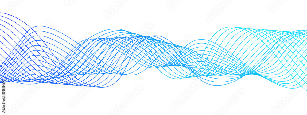 Poster Abstract wave design with a series of flowing, overlapping sinusoidal curves in a gradient. Clean white background, with wave line with sense of motion and fluidity. Sound waves or light frequencies