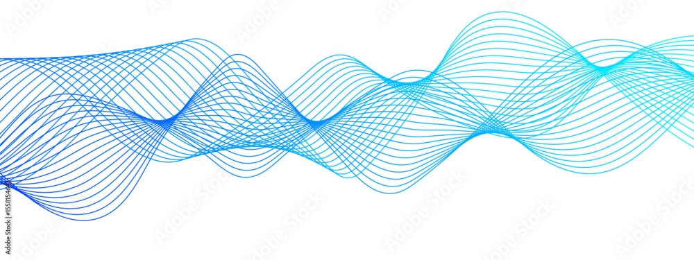 Poster Abstract wave design with a series of flowing, overlapping sinusoidal curves in a gradient. Clean white background, with wave line with sense of motion and fluidity. Sound waves or light frequencies