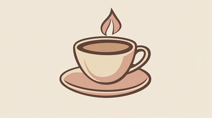 Obraz premium Minimalist Coffee Cup with Saucer Vector Illustration - 3/4 View, Warm Brown & Cream, Clean Logo-Ready Flat Design