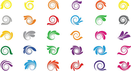 Collection of colorful swirl logos abstract design elements vector illustration set art graphic