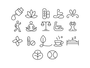 Wellness Icons set  Editable stroke line health. Linear icon collection. . Vector illustration