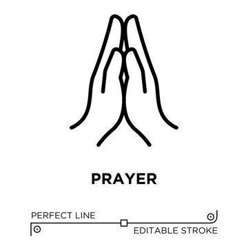 The line icon vector illustrates prayer. The line icon is isolated on a transparent background and can be edited as needed