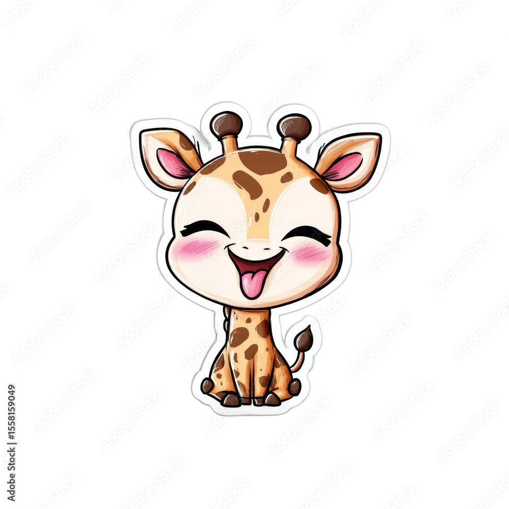 Poster Adorable Animated Giraffe Character with Joyful Expression Isolated on Transparent Area