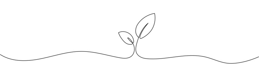 Single continuous line art growing sprout. Plant leaves seed grow soil seedling eco natural farm concept design one sketch outline drawing Editable stroke