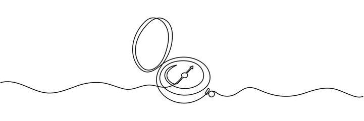 Magnetic compass continuous one line drawing. Land, sea, navigation, geography compass single line art illustration. Editable stroke vector. © Vasyl Yurlov