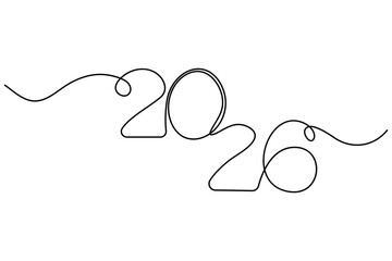 2026 continuous one line vector drawing in handwritten calligraphy style on white background
