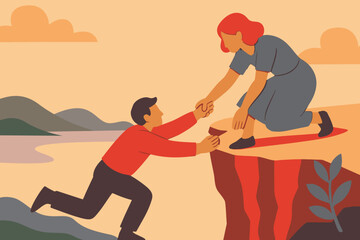 Fototapeta premium Helping Hand Illustration on Cliff Edge