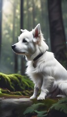 Majestic White Dog in Enchanted Forest