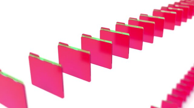 Red folders bureaucracy on white bg move endless 4k