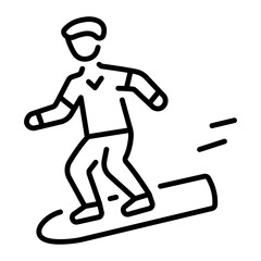 A linear style icon representing snowboarding