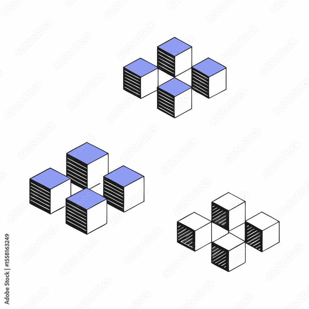 Poster Abstract isometric cube arrangements with transparent background suitable for various design projects and applications
