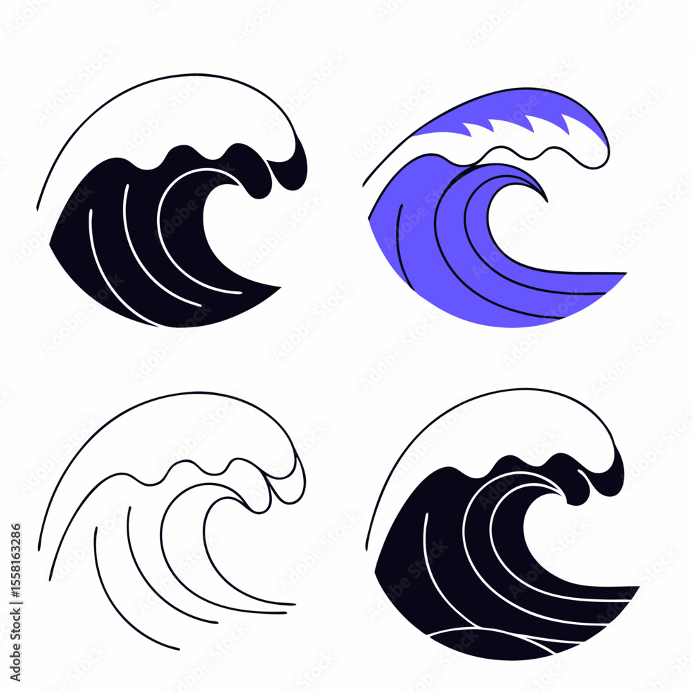 Poster abstract wave illustrations collection featuring different color variations with clean lines and bol