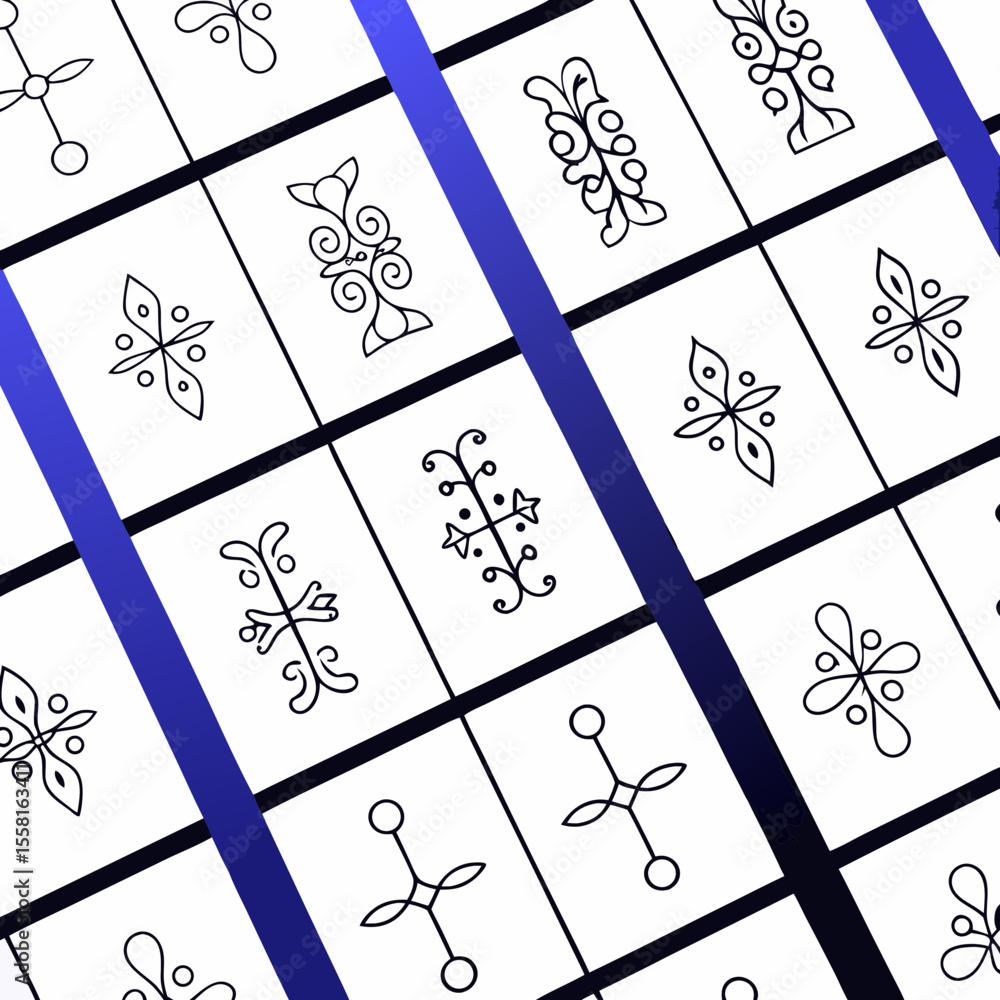 Poster elegant pattern of various hand drawn line art design elements isolated on a white background with d