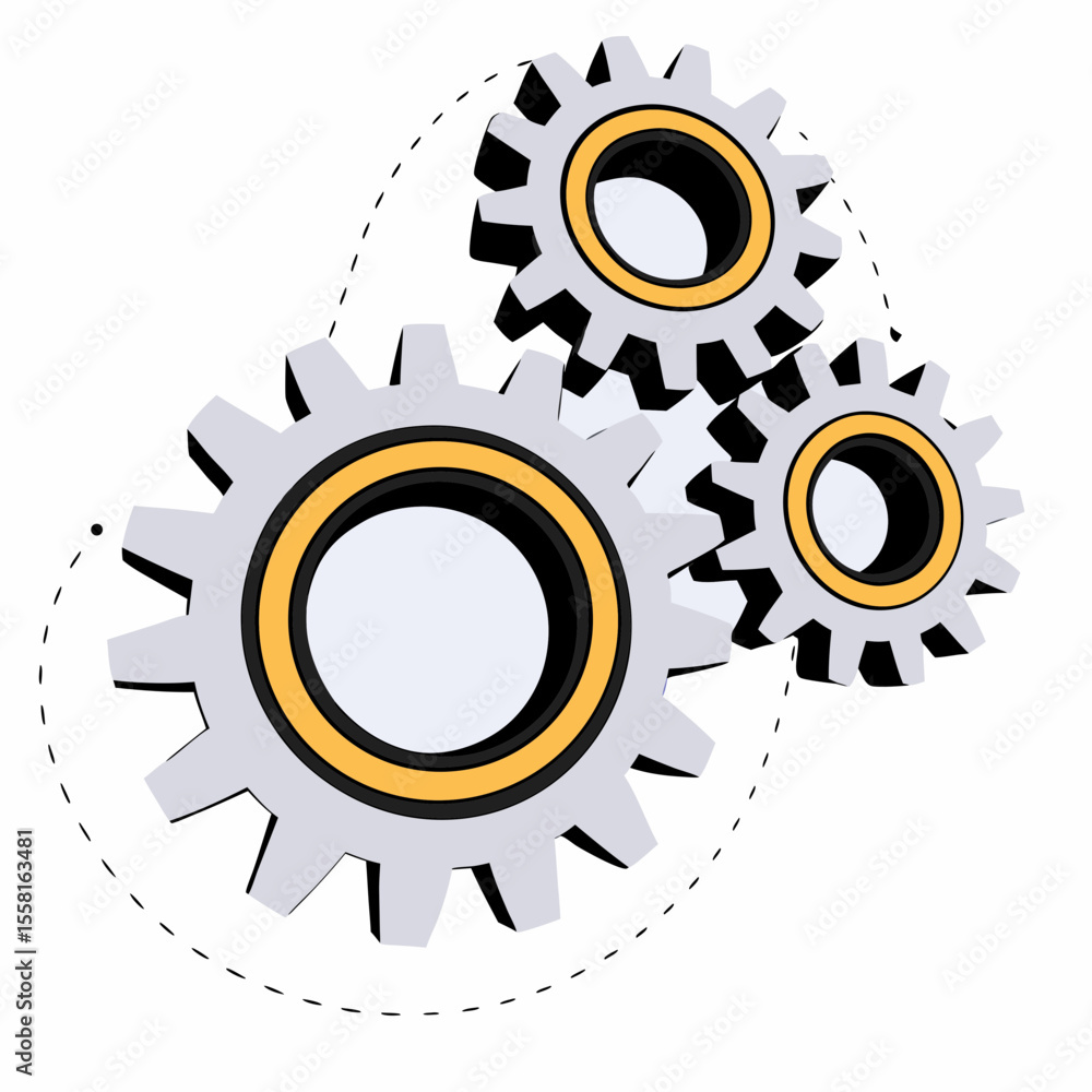Poster three interlocking gear graphic depicting teamwork cooperation and processes with transparency