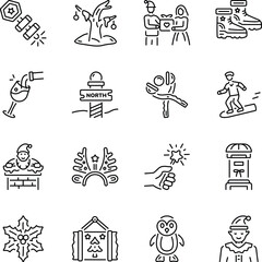Set of Xmas Festive Linear Style Icons 

