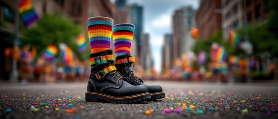 Pride parade boots on city street (1)