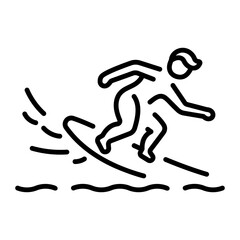 A linear style icon representing surfing
