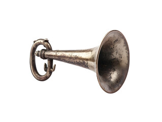 Obraz premium Antique brass hunting bugle with loop and hooks isolated on transparent background