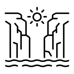 An outline style icon depicting cliffside view